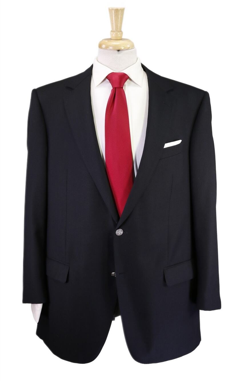 Custom Tailored Bespoke Solid Black 2-Btn Wool Suit 46R